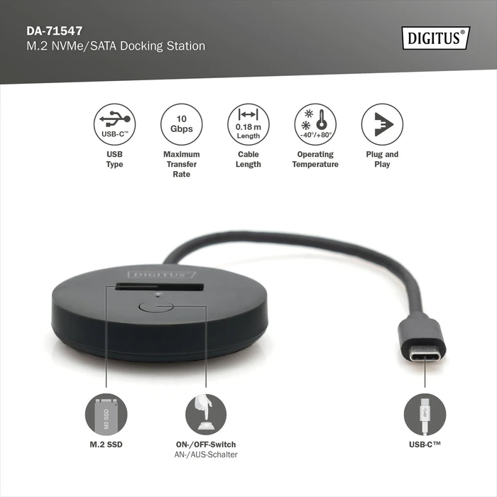 Digitus M.2 PCIe/SATA Dockingstation, USB-C 3.1