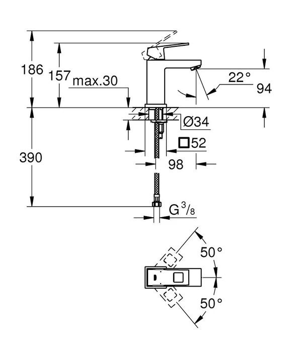 Grohe Eurocube Einhand-Waschbeckenarmatur 1/2" S-Size chrom