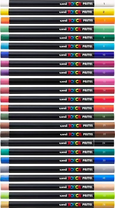 Uni-Ball POSCA Pastel KPA-100 Pastell Wachsmalstift sortiert, Metalletui, 24er-Set