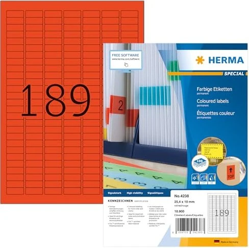 Herma Etiketten, 25.4x10mm, rot, matt, 100 Blatt (18900 Etiketten)