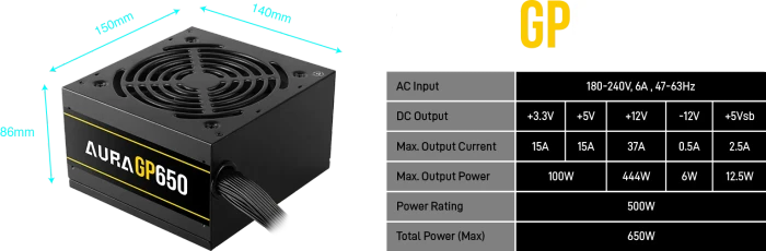 Gamdias Aura GP650 650W, ATX 2.4