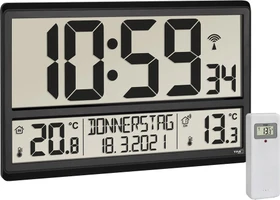 TFA Dostmann XL-Funkwanduhr mit Thermometer schwarz, digital