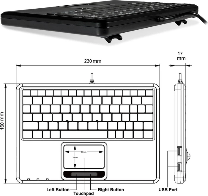 Perixx Periboard-510H Plus Super-Mini Touchpad Keyboard, USB, US