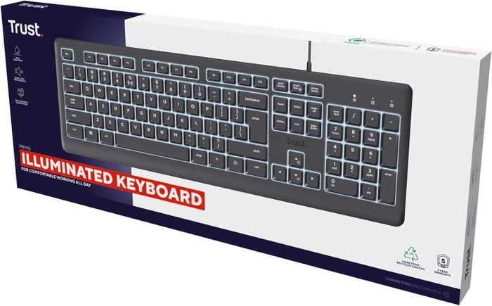 Trust Primo Illuminated Keyboard, LEDs weiß, USB, US