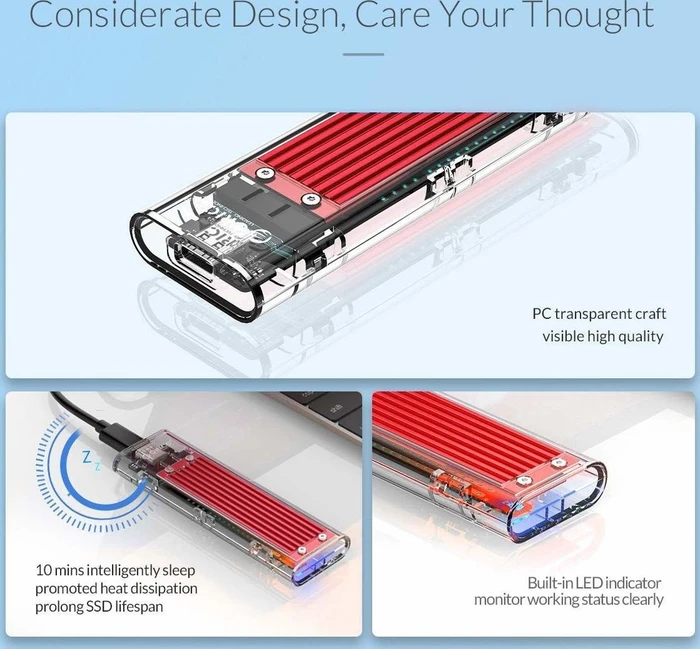 Orico TCM2-C3, rot/transparent, USB-C 3.1