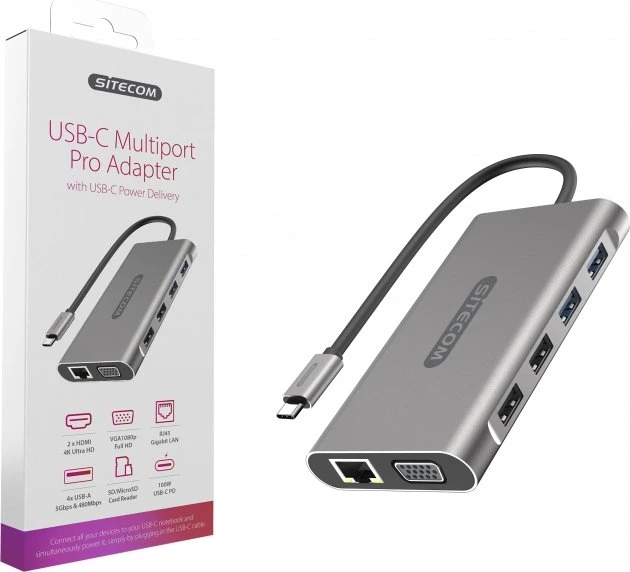Sitecom Pro USB-C Power Delivery Multiport-Adapter, USB-C 3.0 [Stecker]