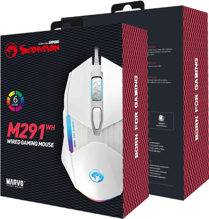 Marvo Scorpion M291 Wired Gaming Mouse, weiß, USB