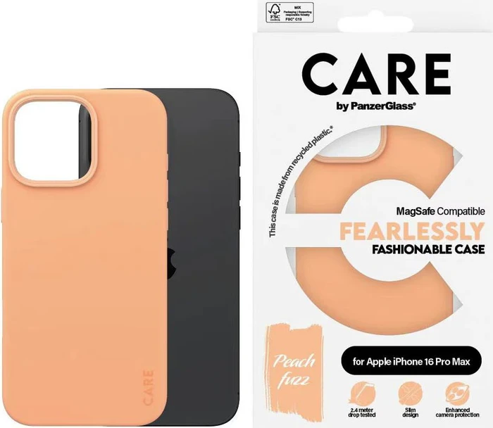 PanzerGlass Care Fashionable Case MagSafe für Apple iPhone 16 Pro Max Peach Fuzz