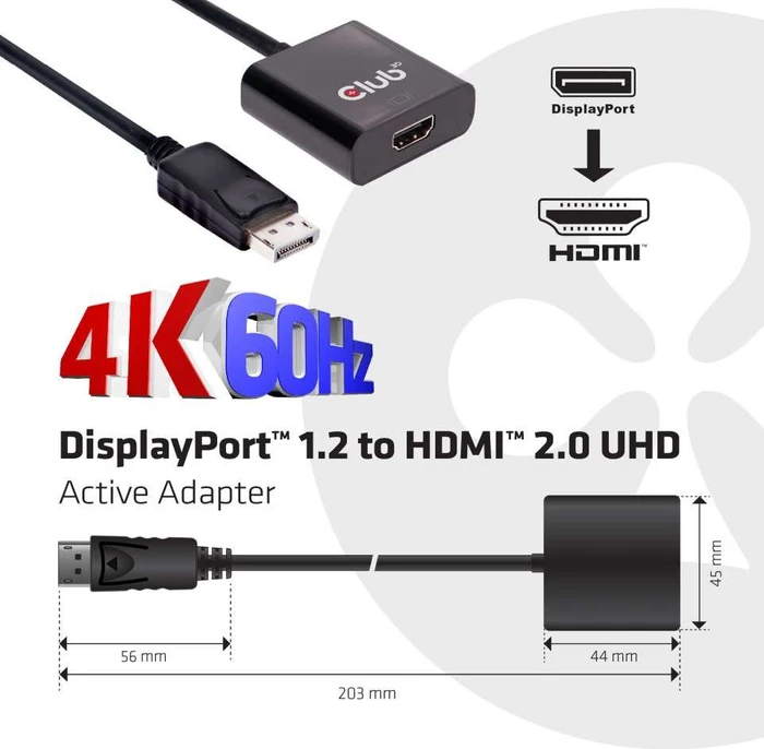 Club 3D aktiver Adapter, DisplayPort 1.2 Stecker auf HDMI 2.0 Buchse