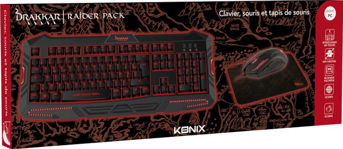 Konix Drakkar Raider Pack Gaming-Tastatur-Set, beleuchtete Tastatur, beleuchtete Maus und Mauspad, USB, DE