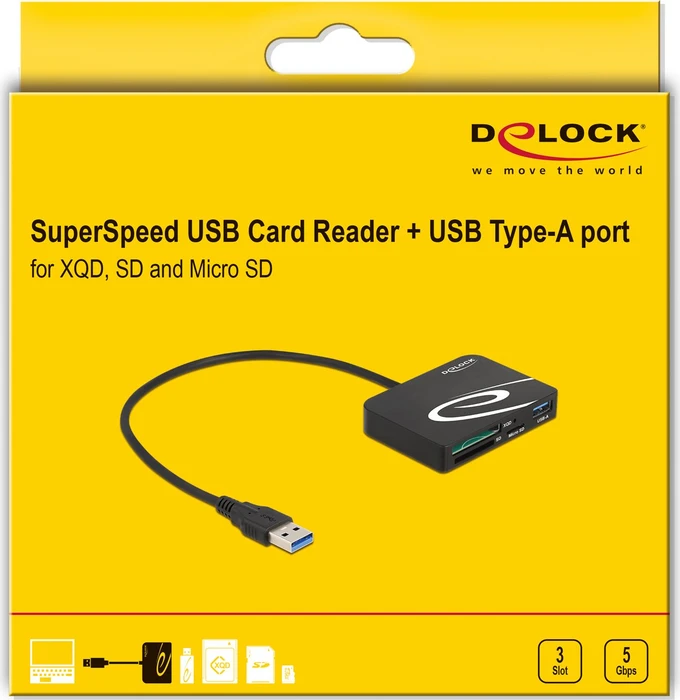 DeLOCK Card Reader mit USB-A und USB-C PD 2.0, USB-A 3.0 [Stecker]