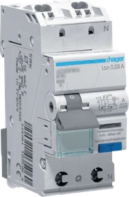 Hager Fehlerstrom-Leitungsschutzschalter 1P+N 6kA C-40A 30mA Typ A QuickConnect
