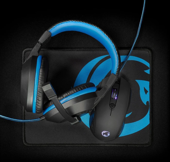 Nedis Evnor 3-in-1 Gaming Combo Kit mit Mouse, Mousepad und Headset, schwarz/blau, USB