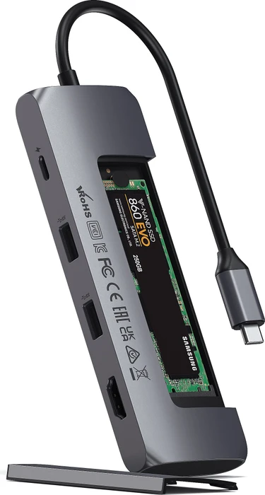 Satechi USB-C Hybrid Multiport-Adapter, grau, USB-C 3.0 [Stecker]