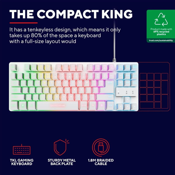 Trust Gaming GXT 833W Thado TKL, weiß, LEDs RGB, USB, DE