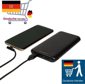 LogiLink Powerbank 10000mAh 2x USB-A Micro-B in USB-C in 2-in-1 Kabel schwarz