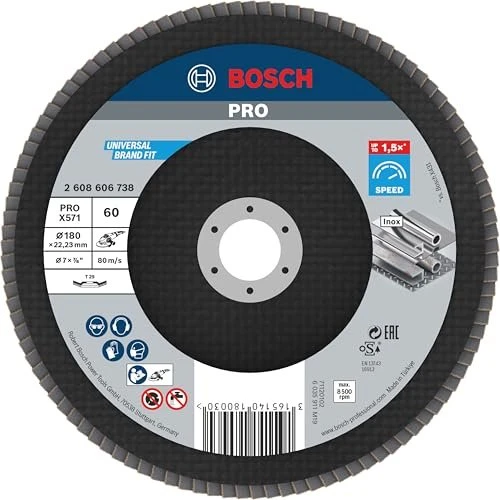 Bosch Professional X571 Best for Metal Fächerschleifscheibe gewinkelt K60, 180x22.23mm, 1 Stück