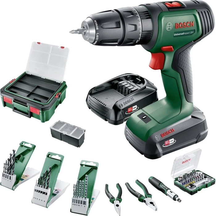 Bosch DIY UniversalImpact 18V Systembox Akku-Schlagbohrschrauber inkl. Koffer + 2 Akkus 1.5/2.5Ah + Zubehör