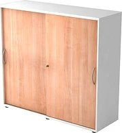 Hammerbacher Schiebetürenschrank 3OH V1753S, Bogengriff Metall, weiß/nussbaum, Aktenschrank