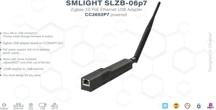Smlight SLZB-06P7 Zigbee PoE LAN-Adapter, RJ-45/WLAN/USB-C 2.0 [Buchse]