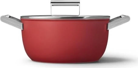 Smeg CKFC2411RDM Schmortopf Ø 24 cm mit Glasdeckel, 2 Griffe, rot (Bräter + Schmortopf, Aluminium, Edelstahl, 24 x 13.40 cm) (CKFC2411RDM)