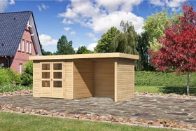 Karibu Askola 3 Gartenhaus inkl. Anbau 2.4m + Rück- und Seitenwand natur