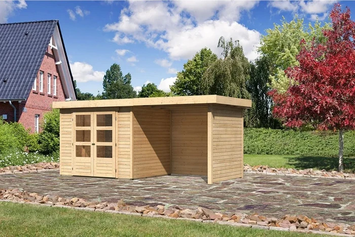 Karibu Askola 3 Gartenhaus inkl. Anbau 2.4m + Rück- und Seitenwand natur