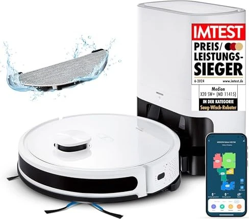 Medion MD 11415 X20 SW+ Saug-/Wischroboter inkl. Absaugstation