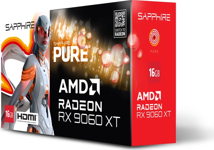 Sapphire Pure Radeon RX 9060 XT, 16GB GDDR6, 2x HDMI, DP, lite retail
