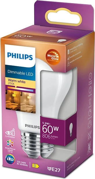 Philips Classic LED Birne E27 5.9-60W/WW dimmbar