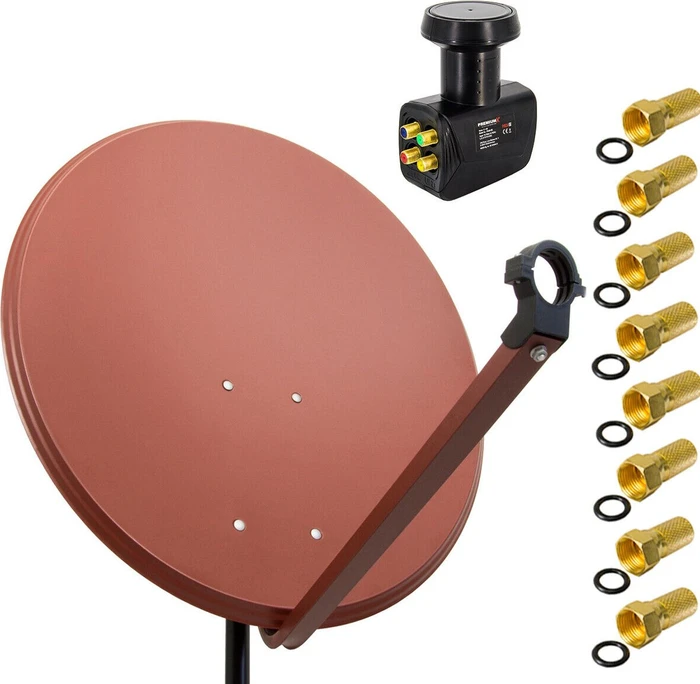 PremiumX Satelliten-Komplettanlage 100cm Satellitenschüssel Stahl rot