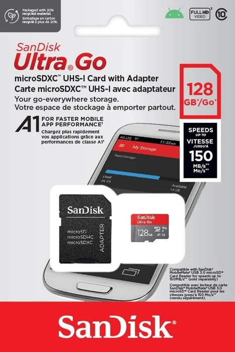 SanDisk Ultra Go R150 128GB Kit, UHS-I U1, A1, Class 10
