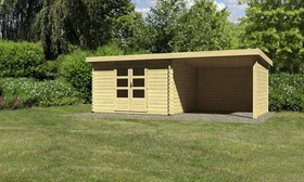 Karibu Bastrup 7 Gartenhaus inkl. Anbau 3m + Rück- und Seitenwand natur