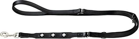 Hunter Swiss Verstellbare Führleine für Hunde, Leder, hochwertig, schweizer Kreuz, 1.8x200cm, schwarz