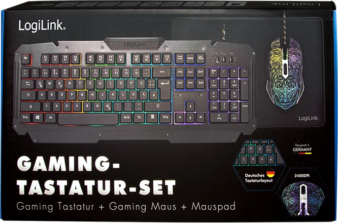 LogiLink Gaming-Tastatur-Set, beleuchtete Tastatur, beleuchtete Maus und Mauspad, USB, DE