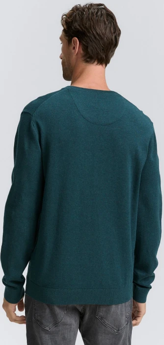 Tom Tailor Strickpullover mit V-Ausschnitt aus Baumwolle Strickpullover sapphire green melange (Herren)