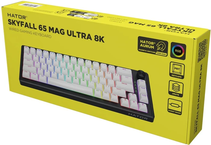 Hator Skyfall 65 MAG Ultra 8K, weiß/schwarz, LEDs RGB, Aurum Ice Magnetic, USB, US