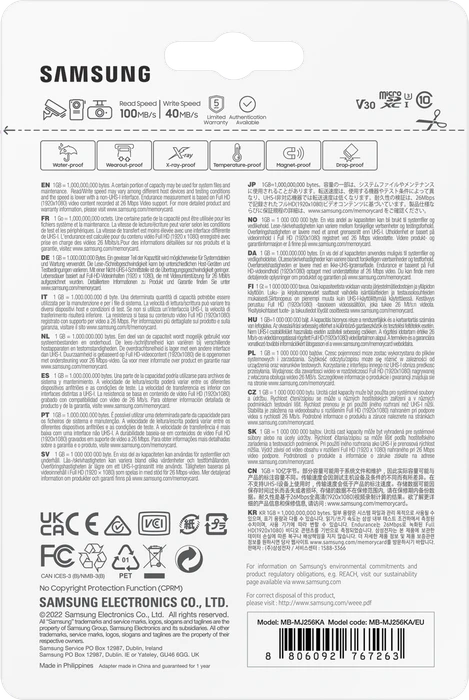 Samsung PRO Endurance R100/W40 256GB Kit, UHS-I U3, Class 10