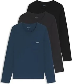 Hugo Boss Baumwolle Logo 3er-Pack Shirt langarm schwarz/grau/blau (Herren)