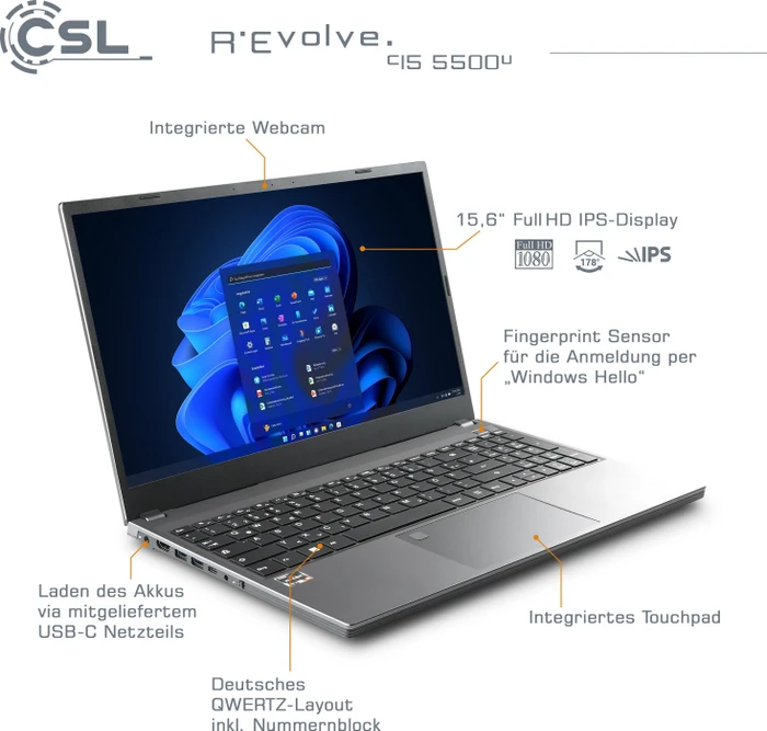 CSL-Computer R'Evolve C15, Ryzen 5 5500U, 16GB RAM, 1TB SSD, DE