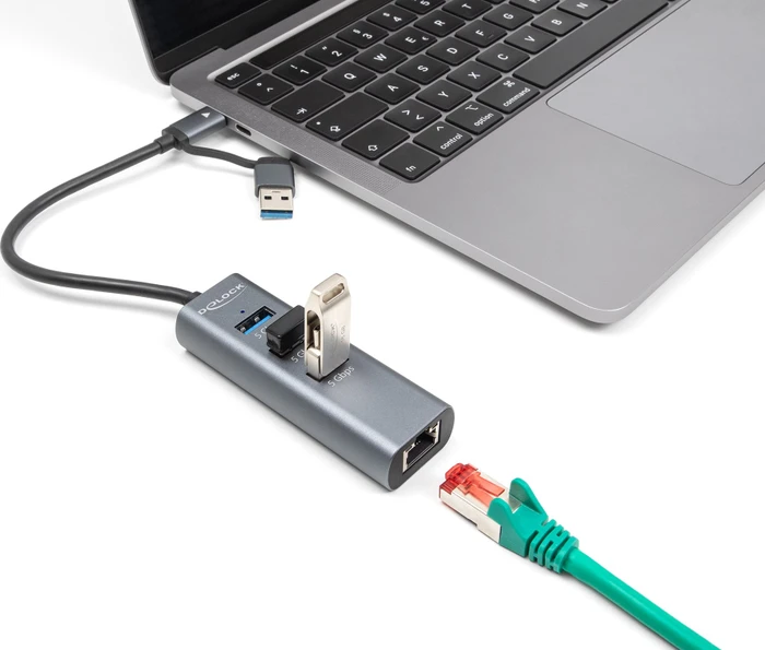 DeLOCK 3-Port USB-Hub mit Gigabit-LAN, USB-C 3.0 [Stecker]