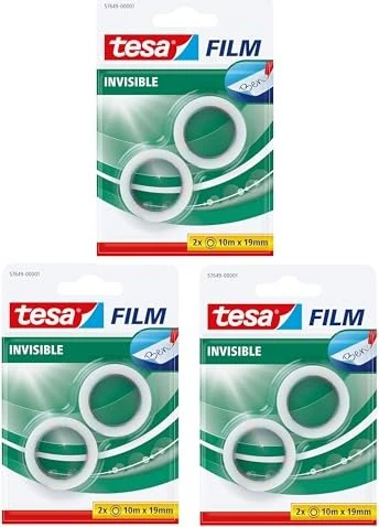 tesa tesafilm Invisible transparent/weiß, Klebestreifen, 19mm/10m, 2 Stück