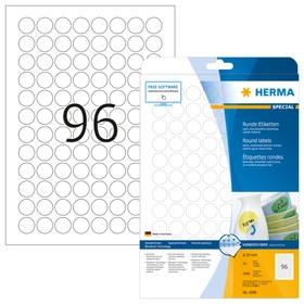 Herma Etiketten Special rund, 20mm, ablösbar, weiß, matt, 25 Blatt (2400 Etiketten)