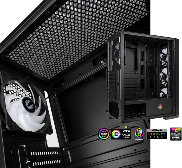 BitFenix Nova Mesh SE TG 4ARGB, schwarz, inkl. 4x Lüfter, Lüfter LED RGB, Glasfenster