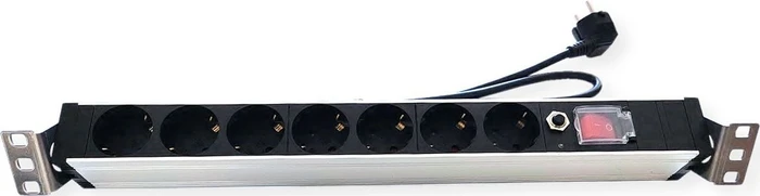 Value 19" Aluminium Steckdosenleiste, mit Schalter und Überlastschutz, 1HE, 7-fach, 250V, schwarz/silber, 1.8m