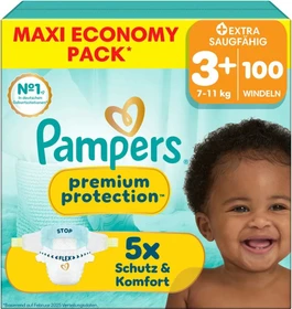 Pampers Premium Protection Gr.3+ Einwegwindel, 7-11kg, 100 Stück
