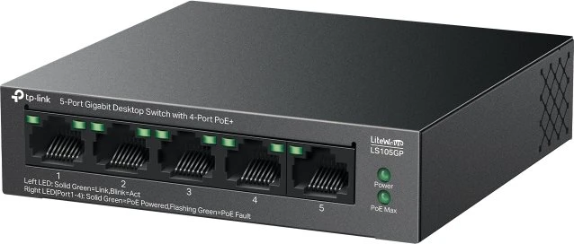 TP-Link LS100 LiteWave Desktop Gigabit Switch, 5x RJ-45, 65W PoE+