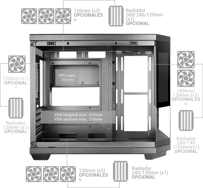 Mars Gaming MC-3TCORELCDM Black, Glasfenster