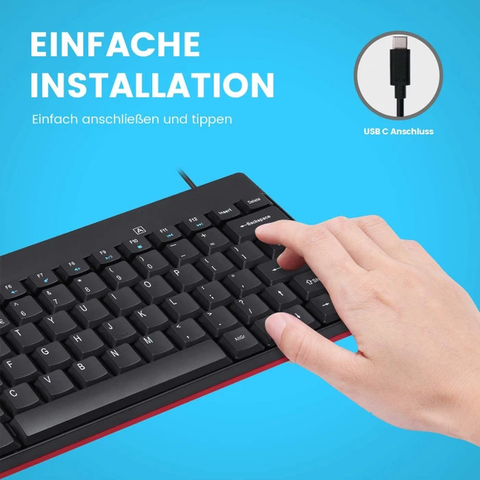 Perixx Periboard-422 Mini-C Keyboard, schwarz, USB, DE