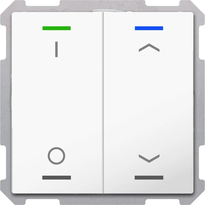 MDT Taster Light 63 2-fach studioweiß glänzend, Symbol I/O und Auf/Ab